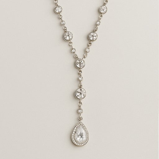 Silver Teardrop Crystal Necklace - PEACORA