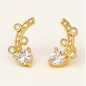 Gold Heart and Curve Stud Earrings - PEACORA