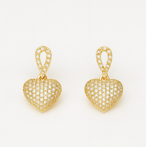 Sparkling Gold Heart Drop Earrings - PEACORA