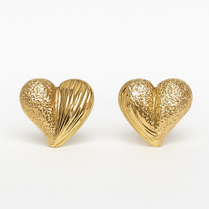 Textured Heart Stud Earrings - PEACORA