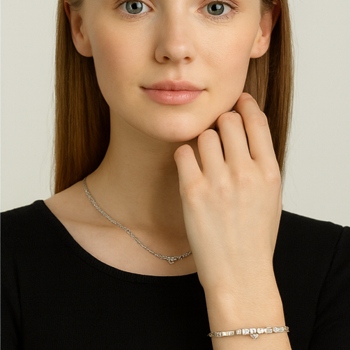 Baguette Cluster Sterling Silver S925 Bracelet - PEACORA