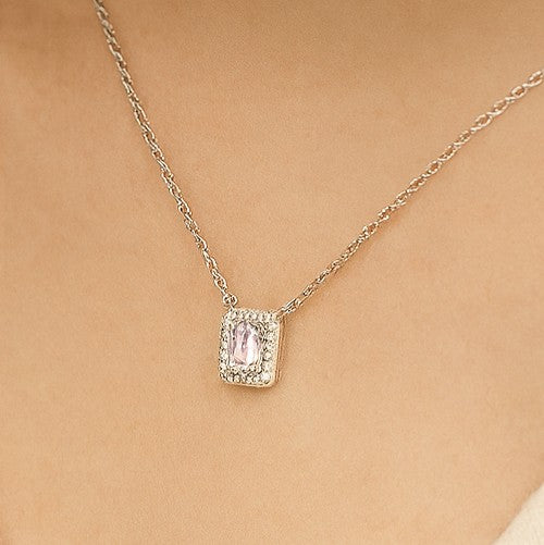 Silver Pink Gemstone Halo Necklace - PEACORA