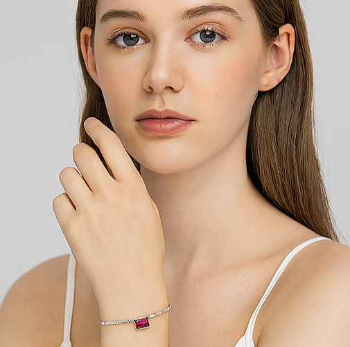 Radiant Ruby Charm Sterling Silver Bracelet Red - PEACORA
