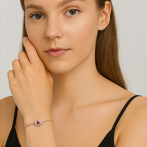 Ruby Heart Sterling Silver Bracelet - PEACORA