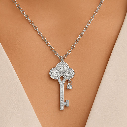 Sterling Silver Clover Key Necklace