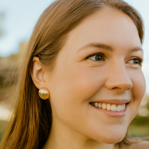 Textured Gold Dome Stud Earrings - PEACORA