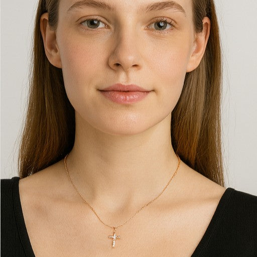Rose Gold Vermeil Crystal Cross Necklace