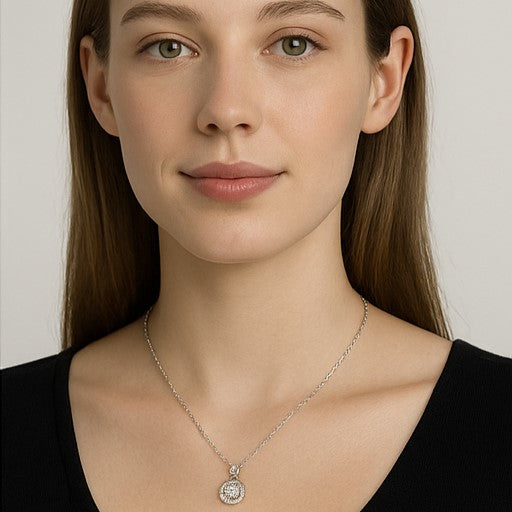 Silver Radiant Halo Pendant Necklace - PEACORA