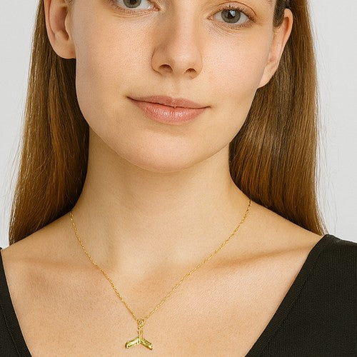 Gold Whale Tail Pendant Necklace - PEACORA