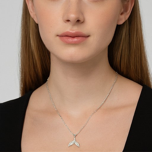 Silver Whale Tail Pendant Necklace - PEACORA