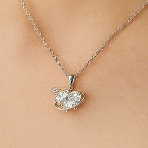 Silver Planet Heart Crystal Pendant Necklace - PEACORA
