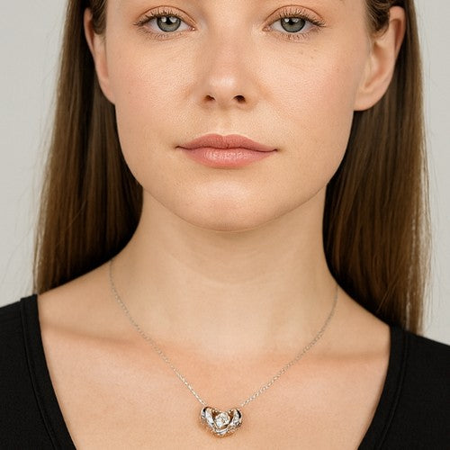 Silver Heart Embrace Pendant Necklace - PEACORA
