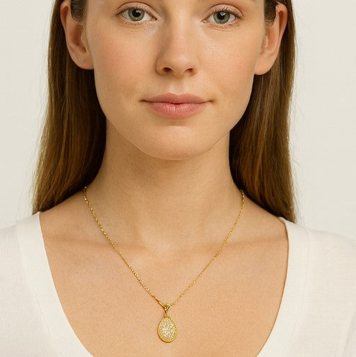 Golden Pavé Teardrop Pendant Necklace