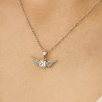 Load image into Gallery viewer, Silver Angel Wing Pink Crystal Necklace
