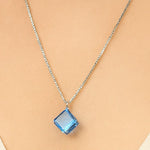 Load image into Gallery viewer, Silver Blue Cube Pendant Necklace

