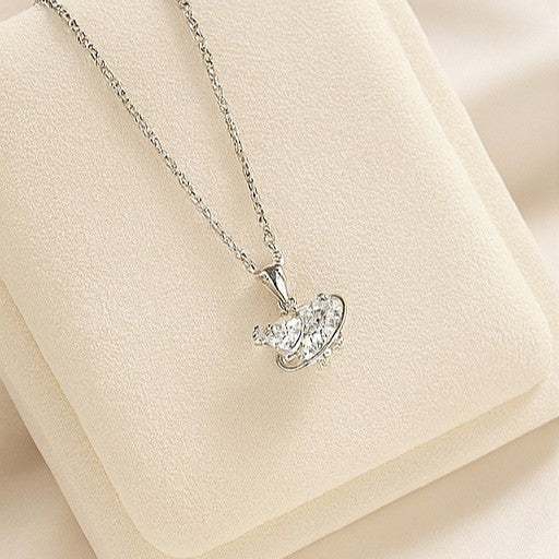Silver Planet Heart Crystal Pendant Necklace