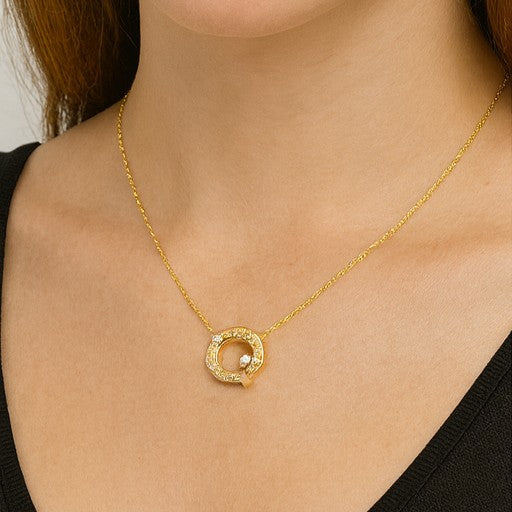 Gold Crystal Circle Pendant Necklace - PEACORA