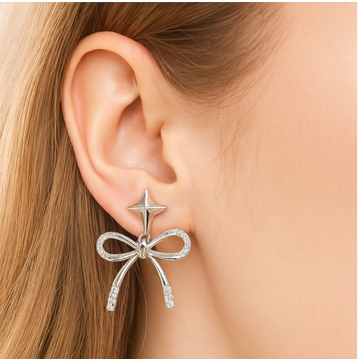 Star Bow Diamond Drop Earrings - PEACORA