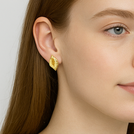 Golden Crystal Leaf Stud Earrings - PEACORA