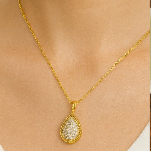 Golden Pavé Teardrop Pendant Necklace