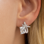 Load image into Gallery viewer, Silver Bow Knot Crystal Earrings - PEACORA
