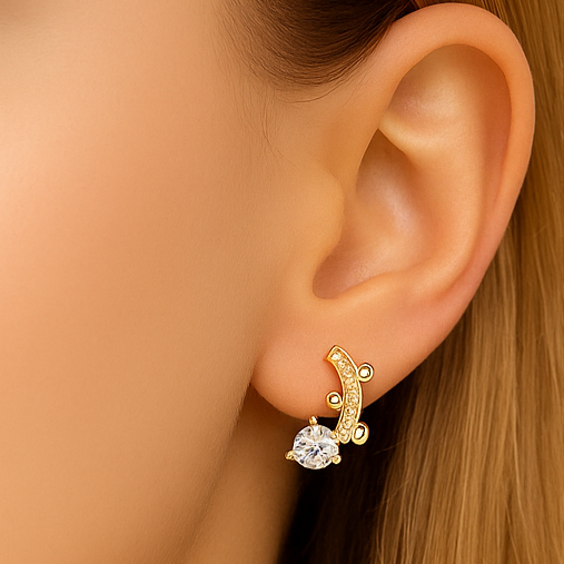 Gold Heart and Curve Stud Earrings - PEACORA