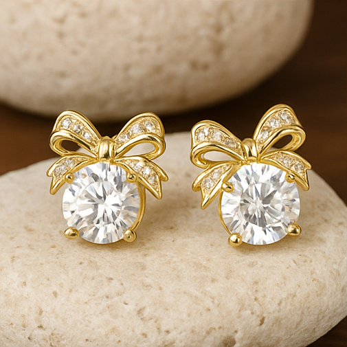 Gold Bow Knot Crystal Earrings - PEACORA