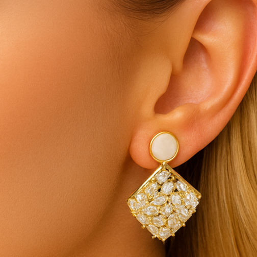 Radiant Gold Diamond Drop Earrings - PEACORA