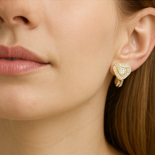 Gold Heart Crystal Stud Earrings - PEACORA