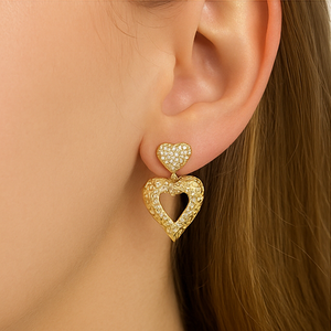 Double Heart Drop Earrings - PEACORA