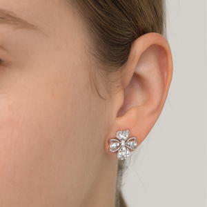 Silver Clover Crystal Stud Earrings - PEACORA