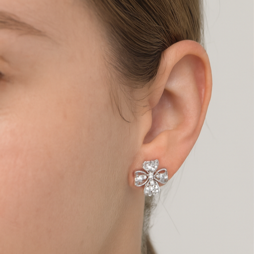 Silver Clover Crystal Stud Earrings - PEACORA