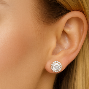 Oval Halo Diamond Stud Earrings - PEACORA