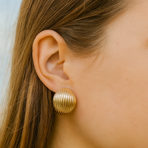 Textured Gold Dome Stud Earrings - PEACORA