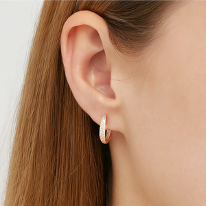Rose Gold Pavé Tapered Hoops - PEACORA