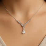 Load image into Gallery viewer, Silver Teardrop Crystal Pendant Necklace - PEACORA
