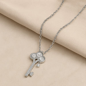 Sterling Silver Clover Key Necklace - PEACORA
