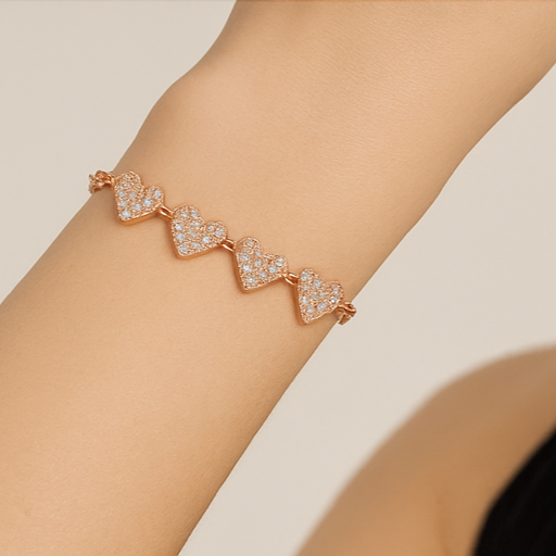 Cascading Hearts 14K Rose Gold-Plated Sterling Silver Bracelet - PEACORA
