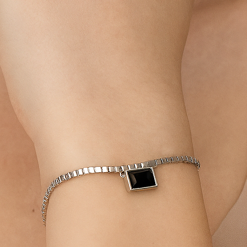 Radiant Ruby Charm Sterling Silver Bracelet Black - PEACORA