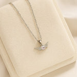 Load image into Gallery viewer, Silver Angel Wing Pink Crystal Necklace
