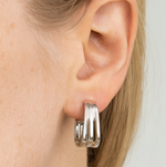 Load image into Gallery viewer, Triple Bar Silver Hoop Earrings - PEACORA
