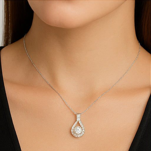Silver Teardrop Halo Moissanite Necklace - PEACORA