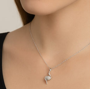 Silver Swirl Crystal Pendant Necklace - PEACORA