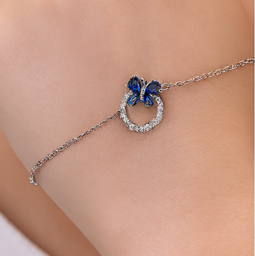 Blue Butterfly Sterling Silver Bracelet - PEACORA