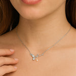 Load image into Gallery viewer, Elegant Crystal Pearl Bow Necklace - PEACORA
