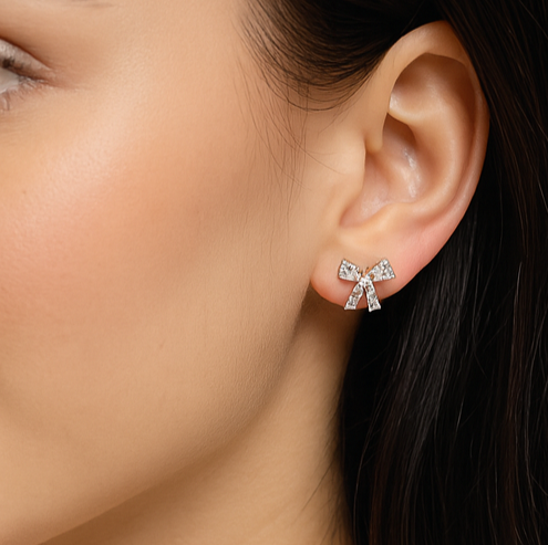 Crystal Bow Stud Earrings - PEACORA