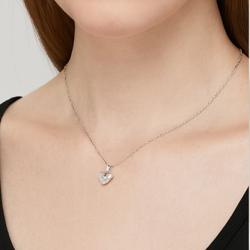 Silver Sparkling Heart Pendant Necklace - PEACORA