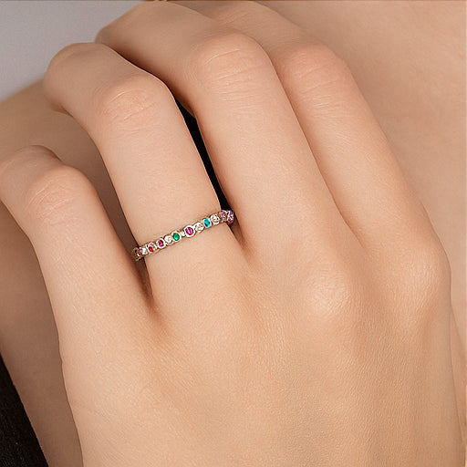 Rainbow Eternity Gemstone Band Ring - PEACORA