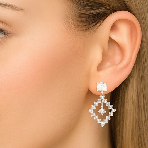 Princess Cut Diamond Drop Earrings - PEACORA