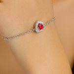 Load image into Gallery viewer, Ruby Heart Sterling Silver Bracelet - PEACORA
